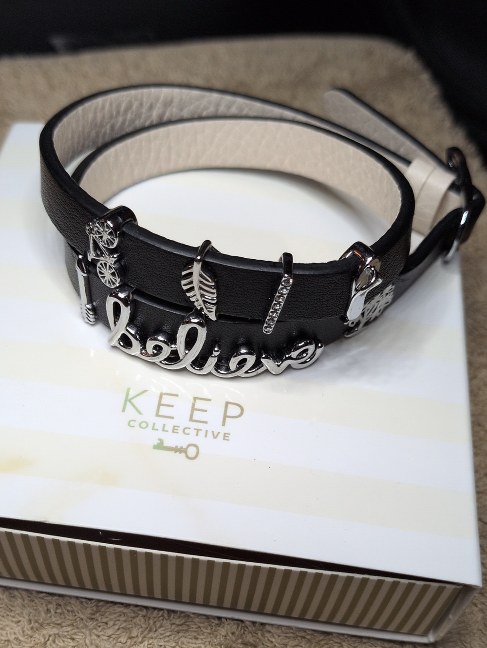 KEEP Collective Black and Cream 'Believe' Double Wrap Bracelet